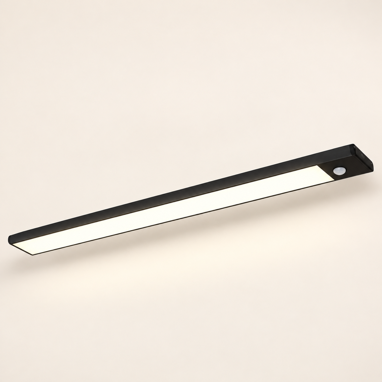 Black magnetic cabinet light with a slim diffuser and motion sensor